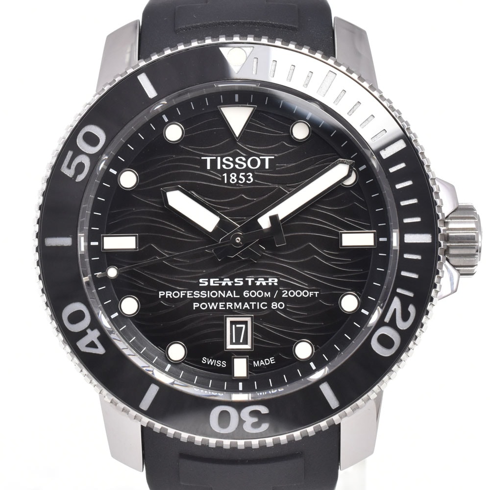 値下 ティソ TISSOT T120.607.17.441.00 シースター デイト ブラック 自動巻き メンズ 美品 箱・保証書付き 腕時計 G#147572