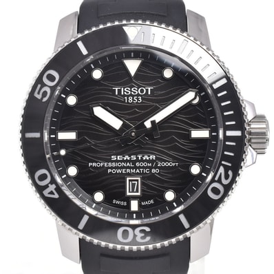 値下 ティソ TISSOT T120.607.17.441.00 シースター デイト ブラック 自動巻き メンズ 美品 箱・保証書付き 腕時計 G#147572