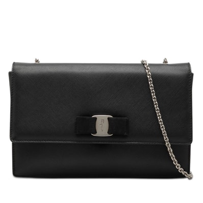 サルヴァトーレフェラガモ ヴァラ チェーン ショルダーバッグ AU21/D855 ブラック レザー レディース Salvatore Ferragamo 【中古】