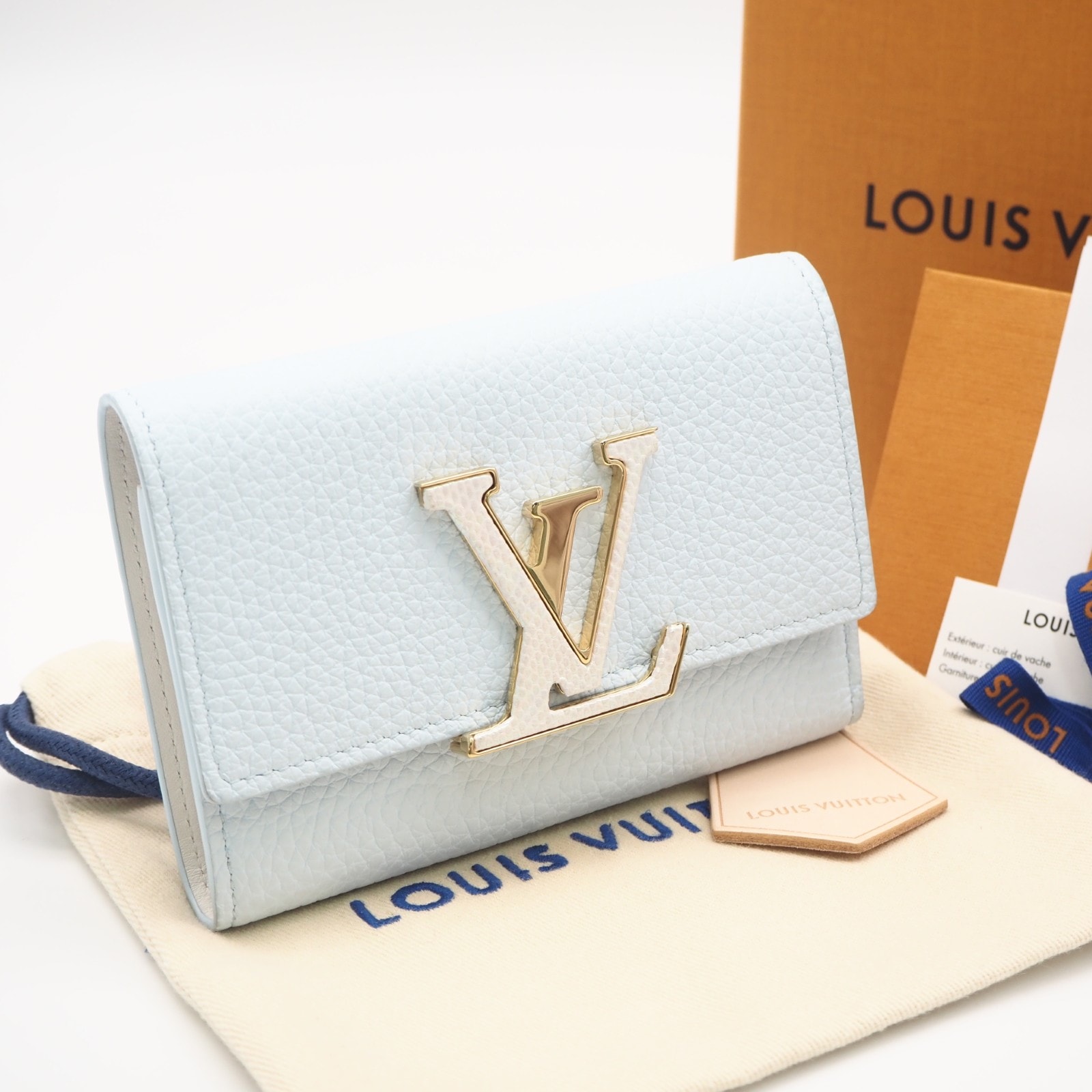 極美品 LOUIS VUITTON ルイ・ヴィトン トリヨン 日本限定 ポルトフォイユ カプシーヌ コンパクト スカイブルー N89898 三つ折り財布 スカイブルー トリヨンレザー パイソン レディース