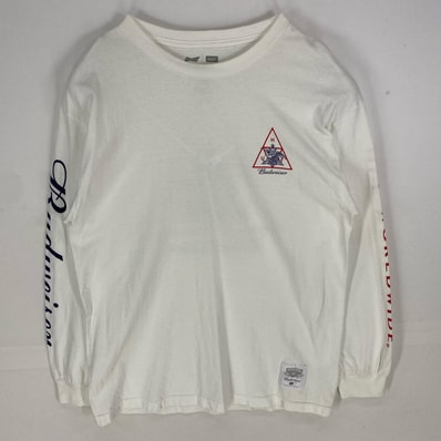 古着 ハフ HUF 長袖Tシャツ クルーネック ストリート バドワイザー 袖ロゴプリント L ホワイト系 両面プリント メンズ
