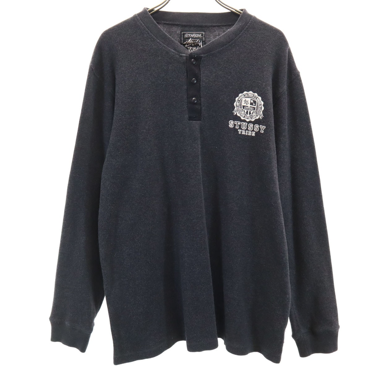 STUSSY ステューシー 長袖 ヘンリーネック サーマル Tシャツ L チャコールグレー ロンT