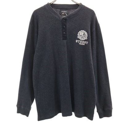 STUSSY ステューシー 長袖 ヘンリーネック サーマル Tシャツ L チャコールグレー ロンT