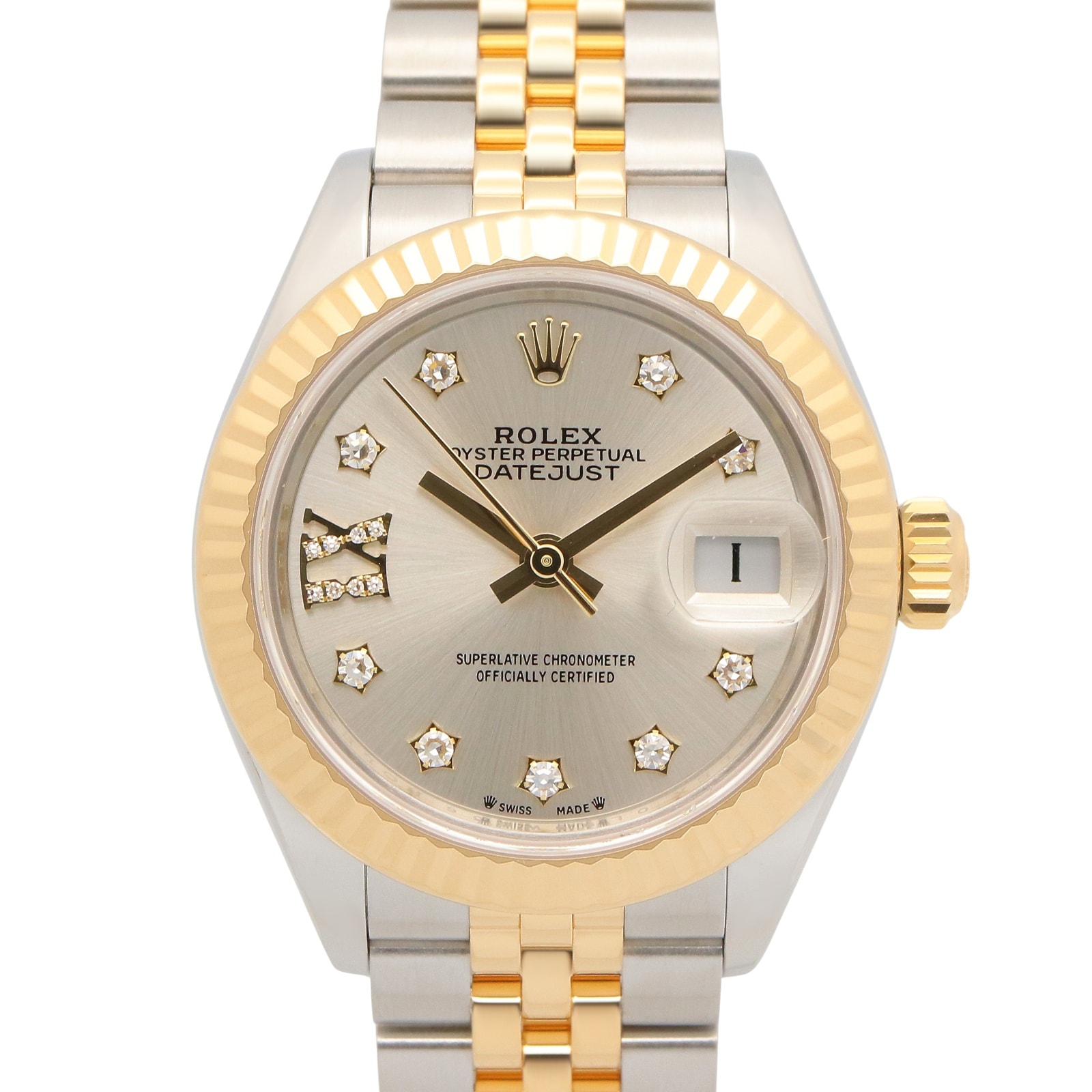 ロレックス ROLEX デイトジャスト 28 9P/IXダイヤ 腕時計 時計 K18(イエローゴールド) ステンレススチール ダイヤモンド レディース シルバー系 279173G 【中古】