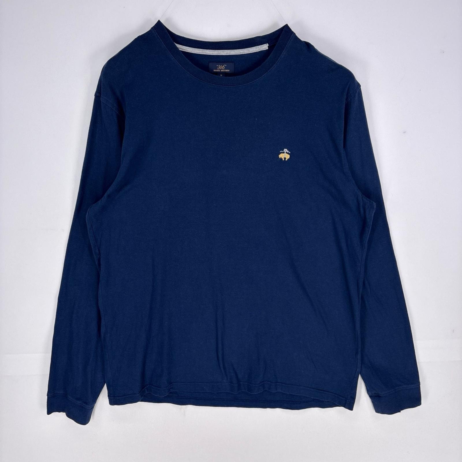 古着 ブルックスブラザーズ Brooks Brothers 長袖Tシャツ クルーネック 刺繍ロゴ ロンT ロングスリーブ XL  ネイビー系 メンズ