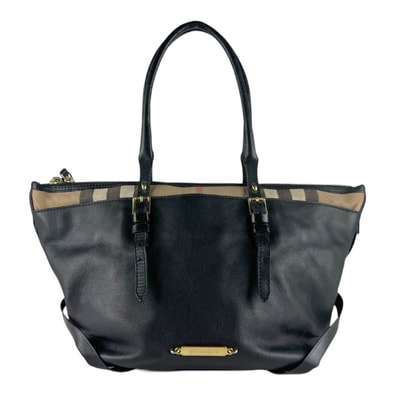 バーバリー BURBERRY トートバッグ レザー/キャンバス ブラック/ブラウン ゴールド レディース【中古】 z9236