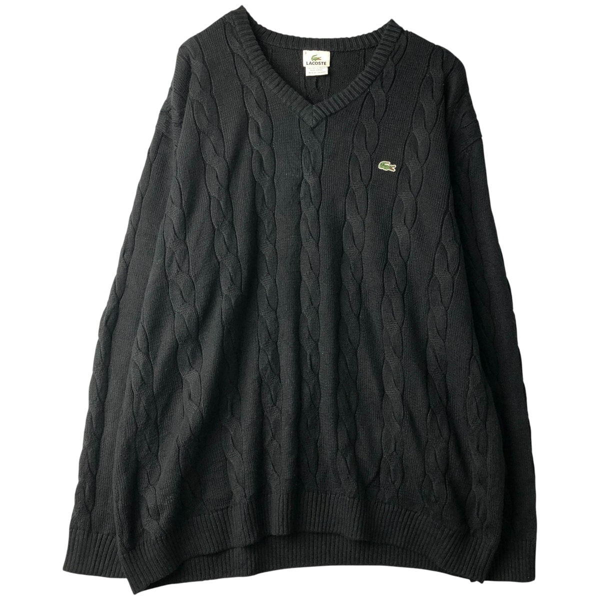 古着 ビッグサイズ 90年代 ラコステ LACOSTE フランス企画 Vネック ケーブル編み コットンニットセーター フランス製 メンズXXXL相当 ヴィンテージ/eaa607689