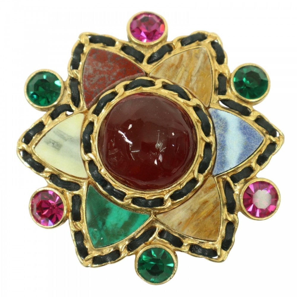 CHANEL シャネル ブローチ グリポア ストーン ココマーク ヴィンテージ ココ アクセサリー GP  レザー   95A ゴールド マルチカラー レディース 約76.5g 1995年【中古品】