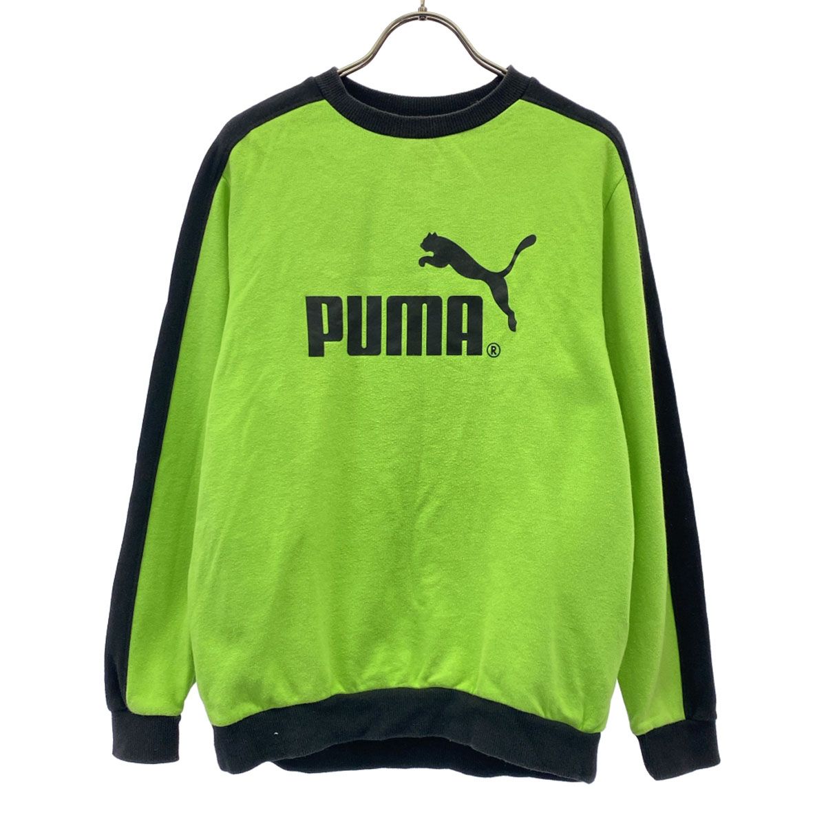 PUMA プーマ ロゴプリント 長袖 クルーネック スウェット 160 グリーン トレーナー