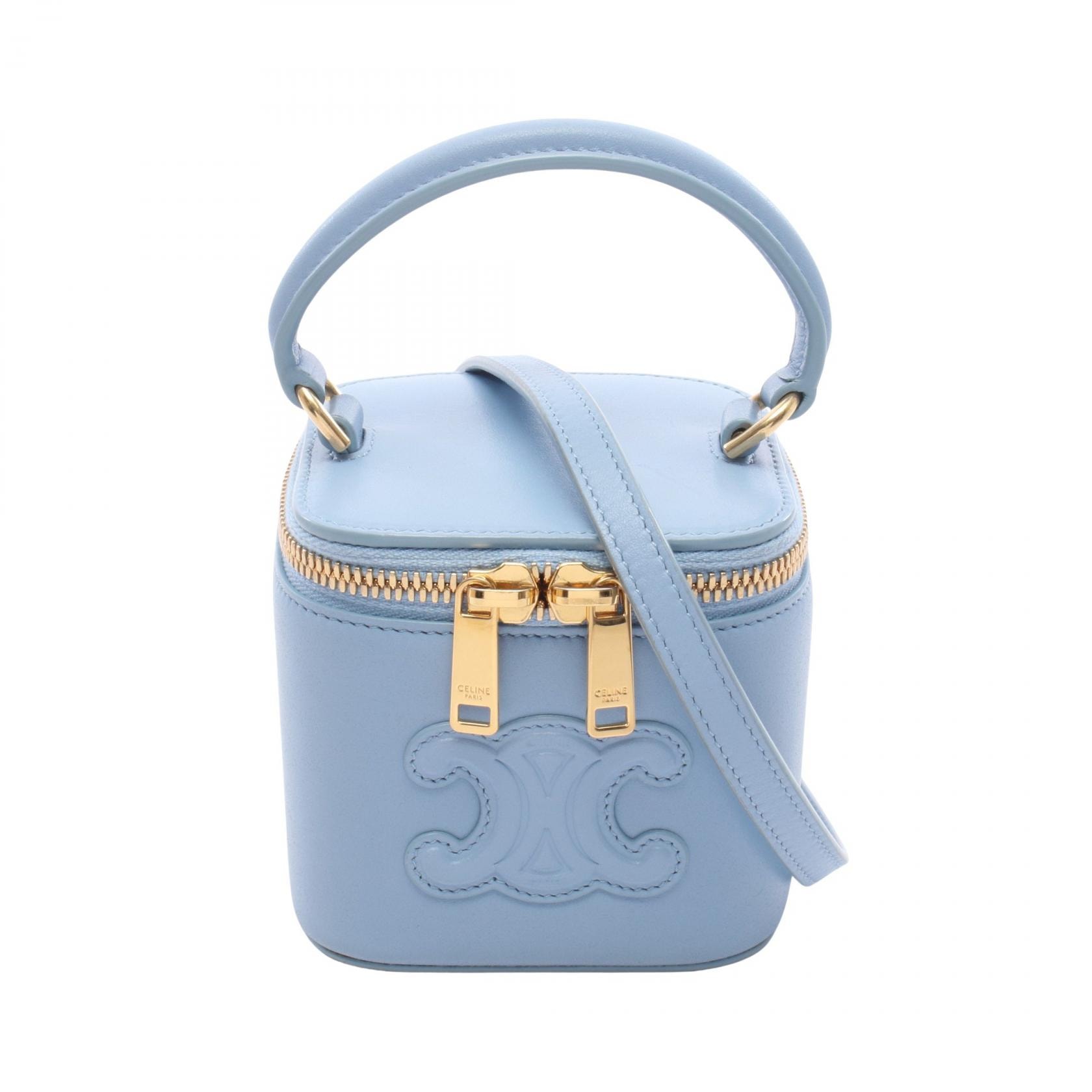 セリーヌ CELINE キュイル トリオンフ ミニ バニティケース 2WAY ハンドバッグ バッグ レザー レディース ブルー系 10J763 【中古】