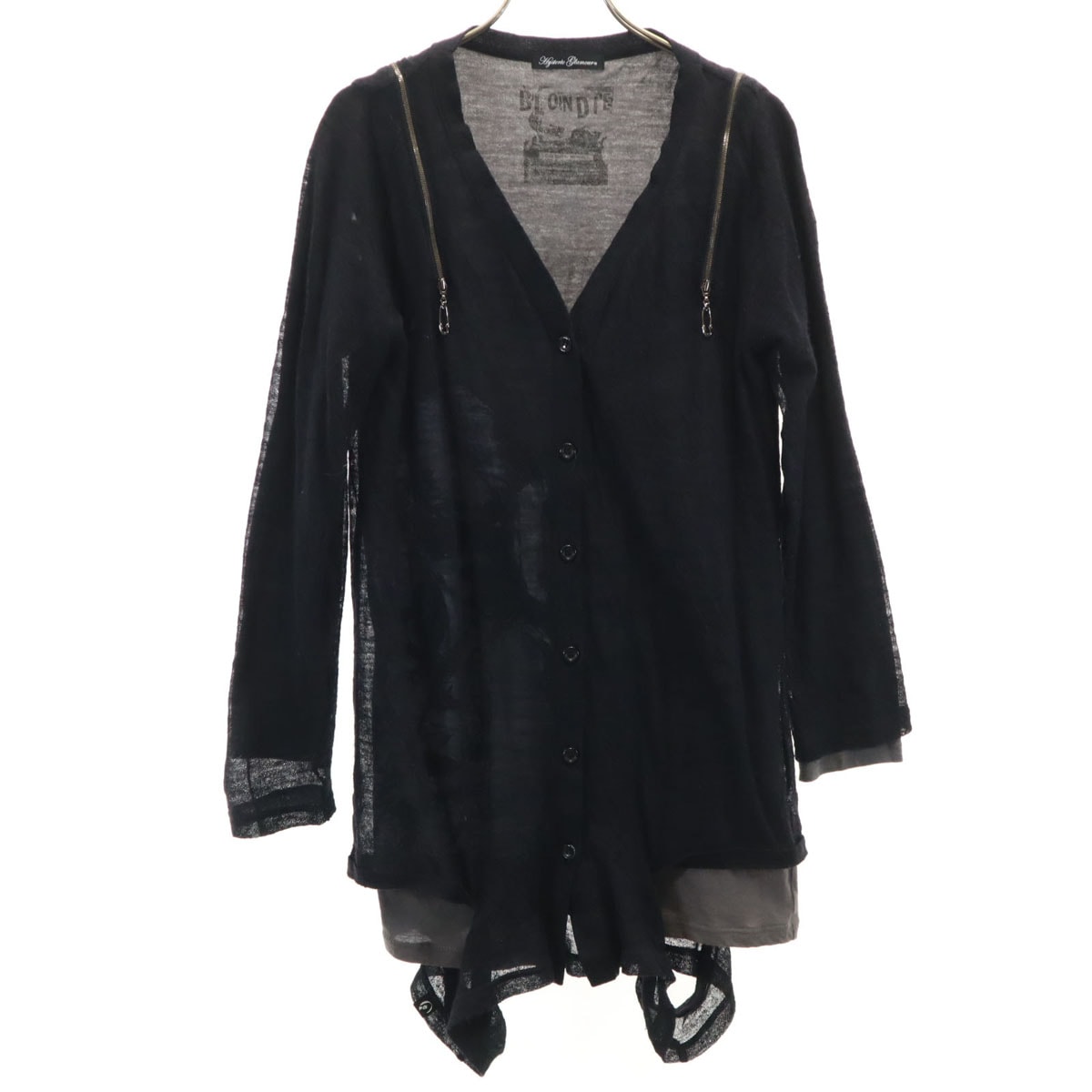 HYSTERIC GLAMOUR ヒステリックグラマー 日本製 長袖 Vネック レイヤード カーディガン FREE ブラック