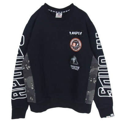 A BATHING APE アベイシングエイプ スウェット AAPSWM3240XX7 AAPE エーエイプ Universe ユニバース ロゴワッペン カモ切替 アームプリント スウェット ブラック系 L【中古】