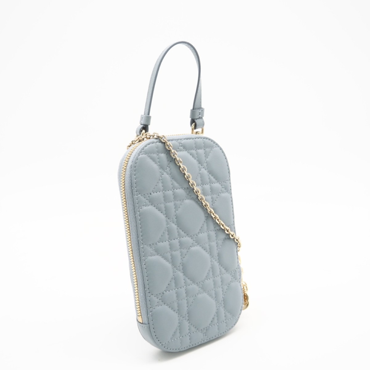 極美品 Christian Dior クリスチャンディオール カナージュ ラムスキン Lady Dior Call'in Dior フォンホルダー S0872ONMJ_M81B 2wayショルダーバッグ ブルー ラムスキン レディース