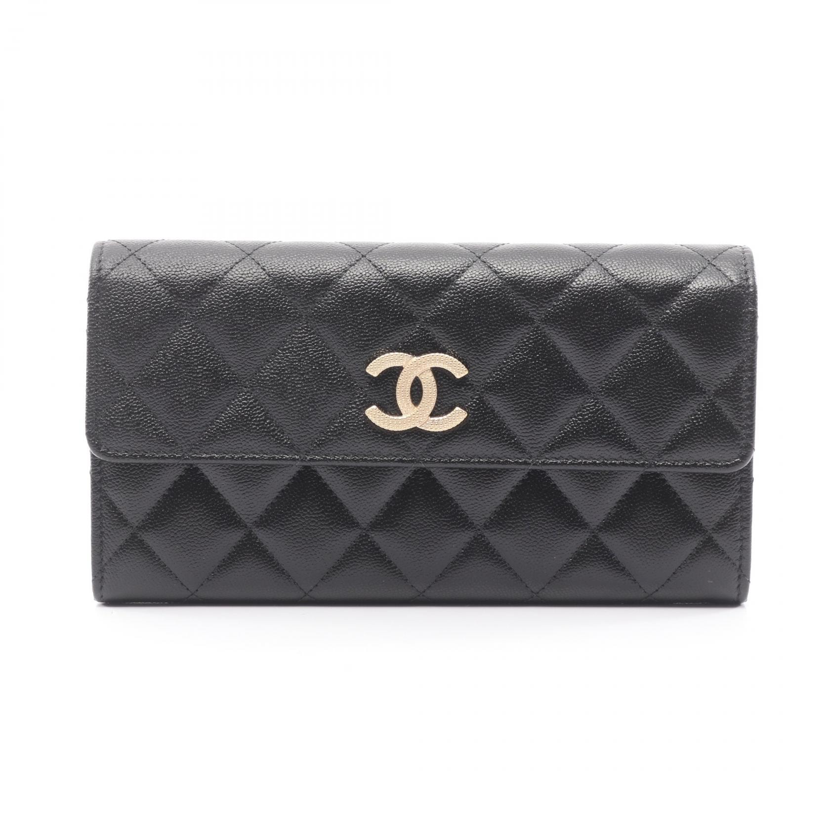 シャネル CHANEL マトラッセ 二つ折り長財布 財布 キャビアスキン(グレインドカーフ) レディース ブラック系 【中古】