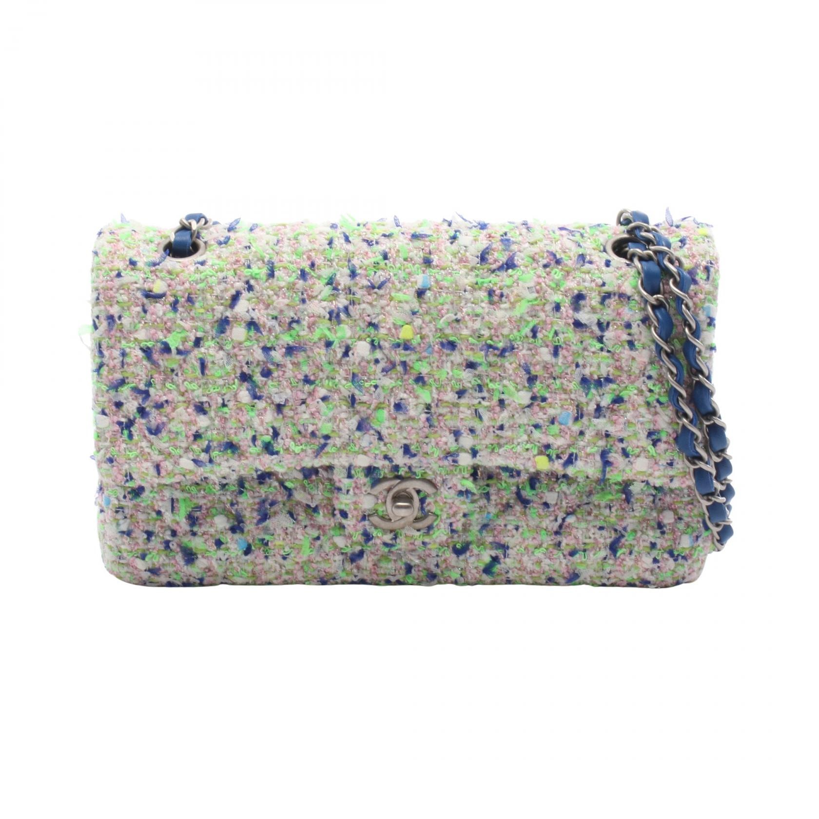 シャネル CHANEL マトラッセ Wフラップ ショルダーバッグ バッグ ファブリック レザー レディース グリーン系 / ブルー系 / マルチカラー A01112 【中古】