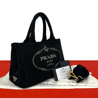 PRADA プラダ カナパ 三角ロゴ 金具 キャンバス ショルダーバッグ ブラック
86657