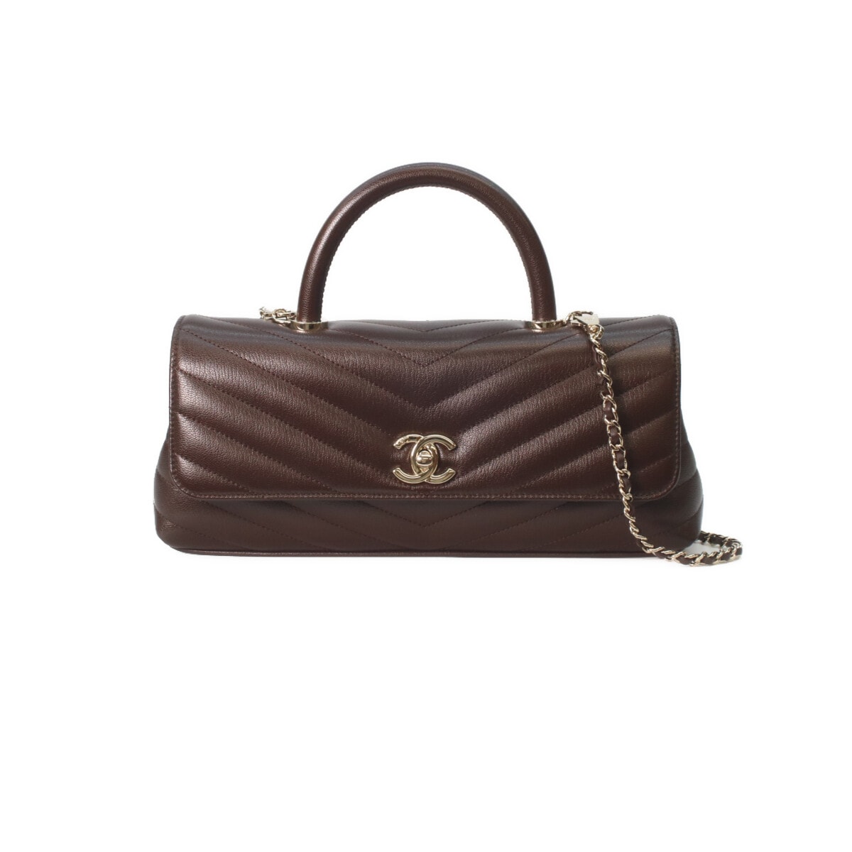 シャネル 26SS AS6091 ブラウン ゴートスキン シャンパンゴールド金具 マキシ トップハンドル フラップ バッグ