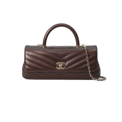 シャネル 26SS AS6091 ブラウン ゴートスキン シャンパンゴールド金具 マキシ トップハンドル フラップ バッグ