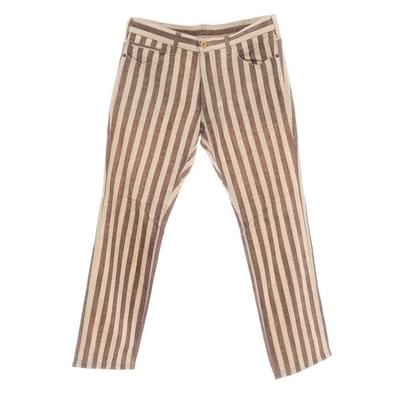 【中古】ポールスミスコレクション PAUL SMITH COLLECTION リネンコットン ストライプ 5ポケットパンツ ブラウンxベージュ【サイズL】【メンズ】