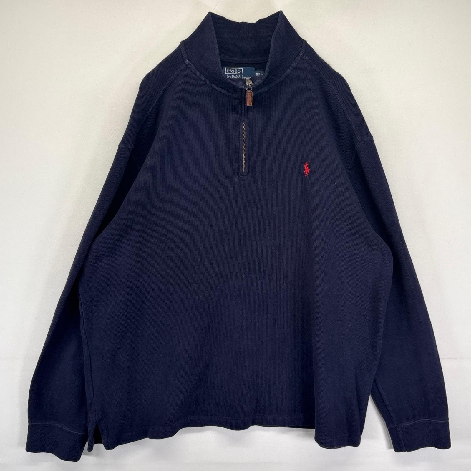 古着 ポロバイラルフローレン Polo by Ralph Lauren スウェット トレーナー ニット ハーフジップ 大きいサイズ 2XL  ネイビー メンズ