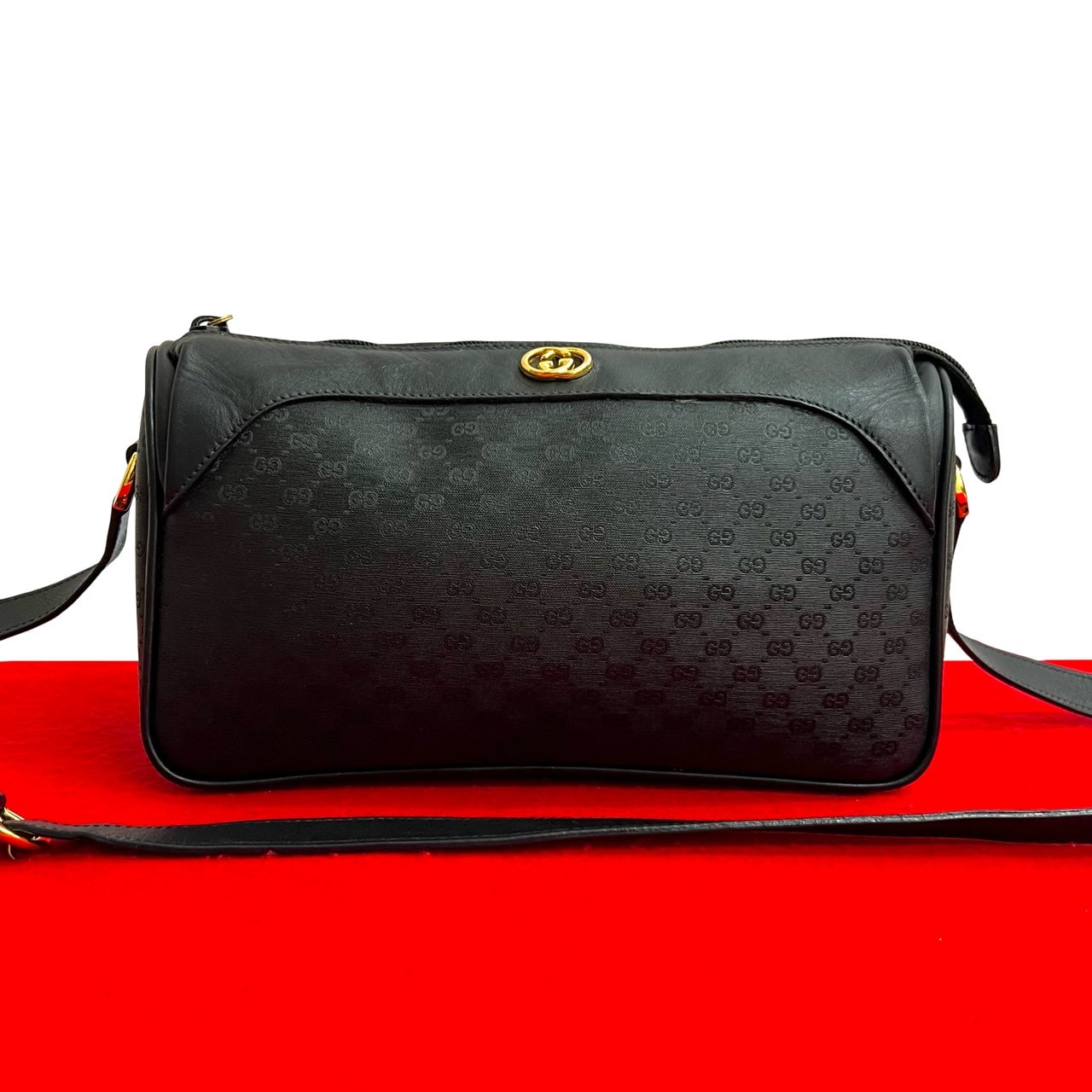 GUCCI グッチ マイクロGG ロゴ 金具 レザー PVC ショルダーバッグ ブラック
 86992