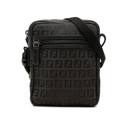 フェンディ ズッキーノ 斜め掛け ショルダーバッグ 8BT098 ブラウン ブラック キャンバス レザー レディース FENDI 【中古】