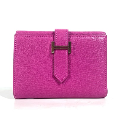 エルメス HERMES ベアンコンパクトコンビネ コンパクトウォレット 3つ折り財布 シェーブル U刻 マグノリア ピンク系パープル系 美品