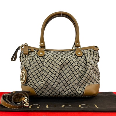 GUCCI グッチ スーキー ディアマンテ キャンバス レザー ショルダーバッグ ベージュ
836-3