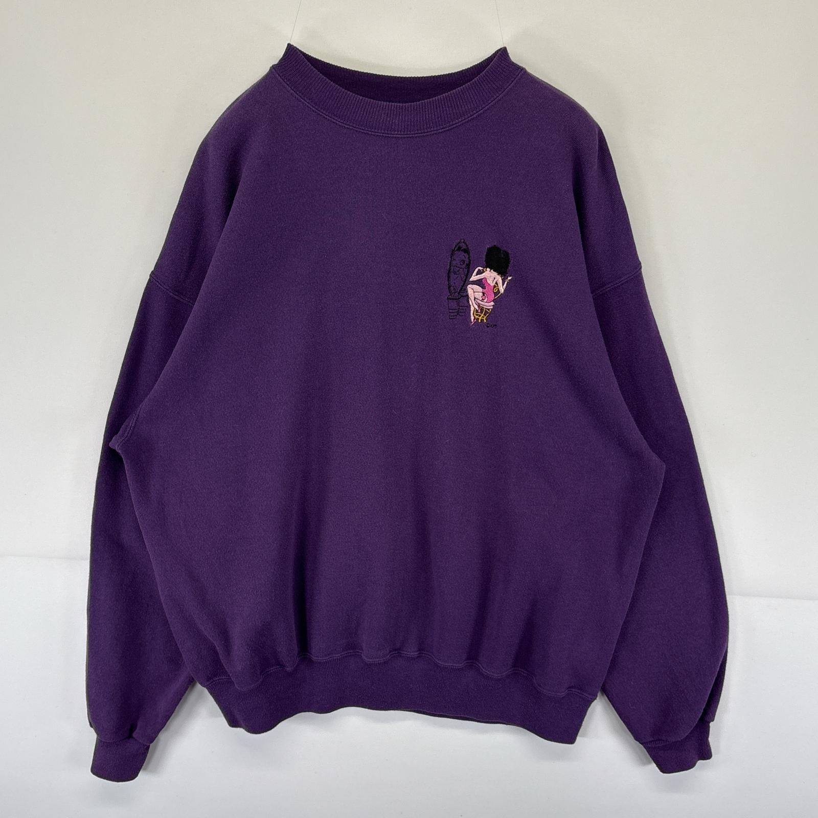 古着 90's/90年代 ヘインズ Hanes スウェット トレーナー ベティーブープ ベティーちゃん デザイン刺繍 XL  パープル メンズ