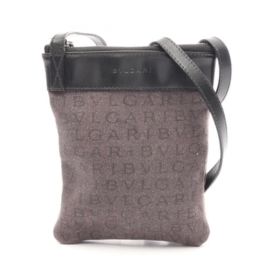 ブルガリ BVLGARI ロゴマニア ミニ ショルダーバッグ バッグ キャンバス レザー レディース グレー系 / ブラック系 【中古】