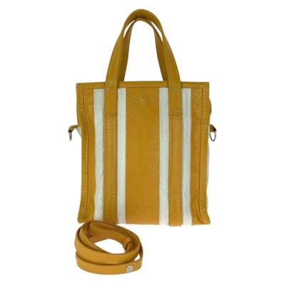 BALENCIAGA バレンシアガ バザール 2way イエロー ホワイト ラムスキン ショルダーバッグ ミニトートバッグ 1-0289499 【中古】