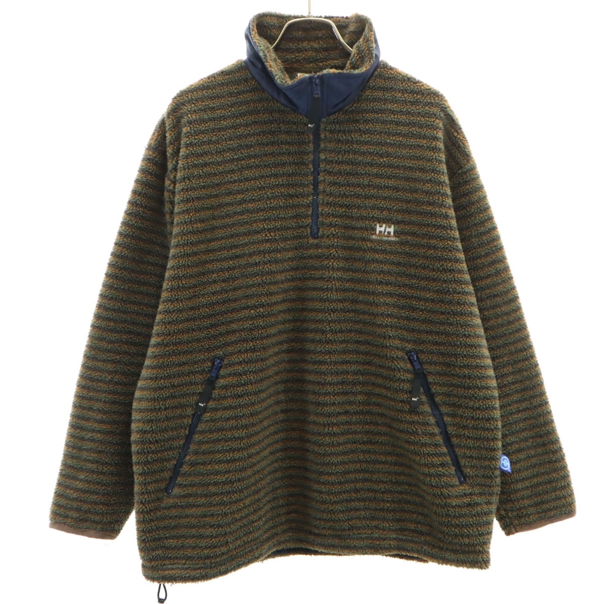 HELLY HANSEN ヘリーハンセン ボーダー柄 フリース ハーフジップ トレーナー M カーキ アウトドア
