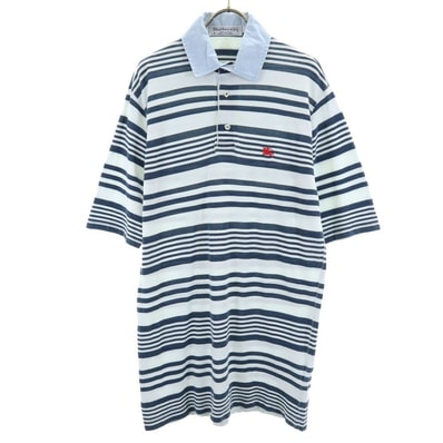 Burberrys バーバリーズ 90s 英国製 オールド ボーダー 半袖 ポロシャツ S ブルー系 鹿の子