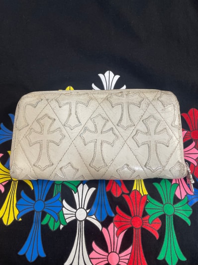 Chrome Hearts REC F ZIP Cemetery Cross Quilted Leather Wallet "White"