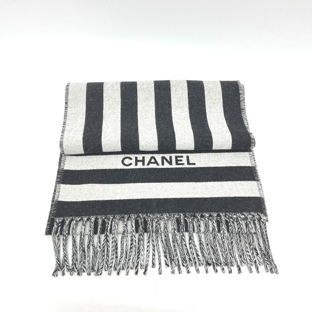 シャネル CHANEL ココマーク バイカラー アパレル小物 マフラー ウール ブラック 未使用