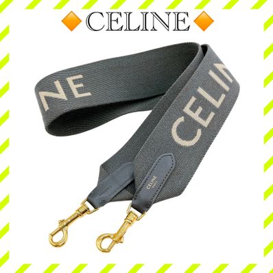 美品 セリーヌ ショルダーストラップ ジャガード ロング 灰 グレー ゴールド