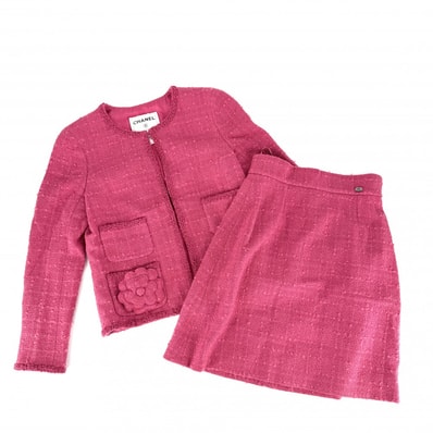 CHANEL シャネル セットアップ ノーカラージャケット スカート ココマーク アパレル 服 ピンク シルバー金具 ウール ナイロン モヘア レディース 春 秋【中古品】