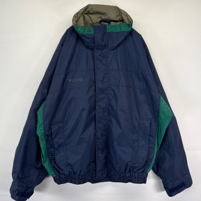 古着 コロンビア Columbia ナイロンジャケット フルジップ 大きいサイズ ワンポイントロゴ アウトドア L ネイビー メンズ