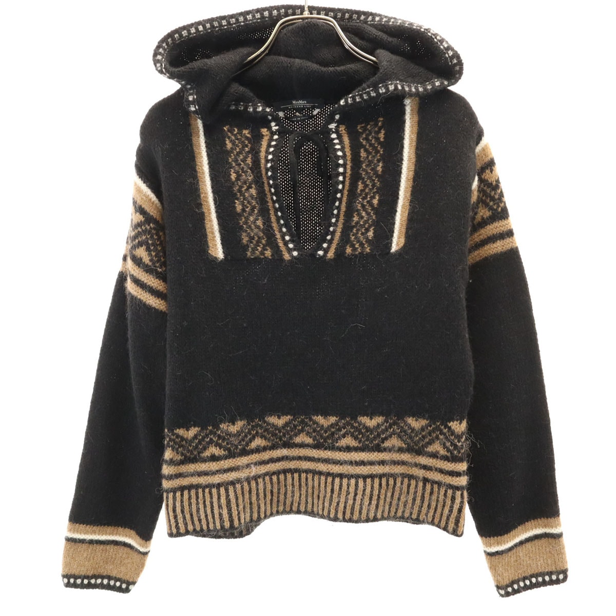 MAX MARA WEEK END LINE マックスマーラウィークエンドライン イタリア製 エスニック柄 長袖 セーター S ブラック ニット フーディー