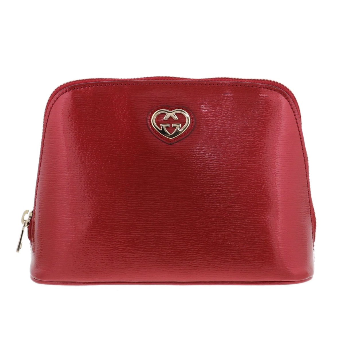 GUCCI グッチ インターロッキングG ポーチ ハート 338189 レザー メタリックレッド  コスメポーチ レディース【中古】