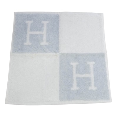 HERMES エルメス 102192M03 AVALON アヴァロン ロゴ ハンドタオル フェイスタオル ホワイト系 ライトブルー系 34×34cm【中古】