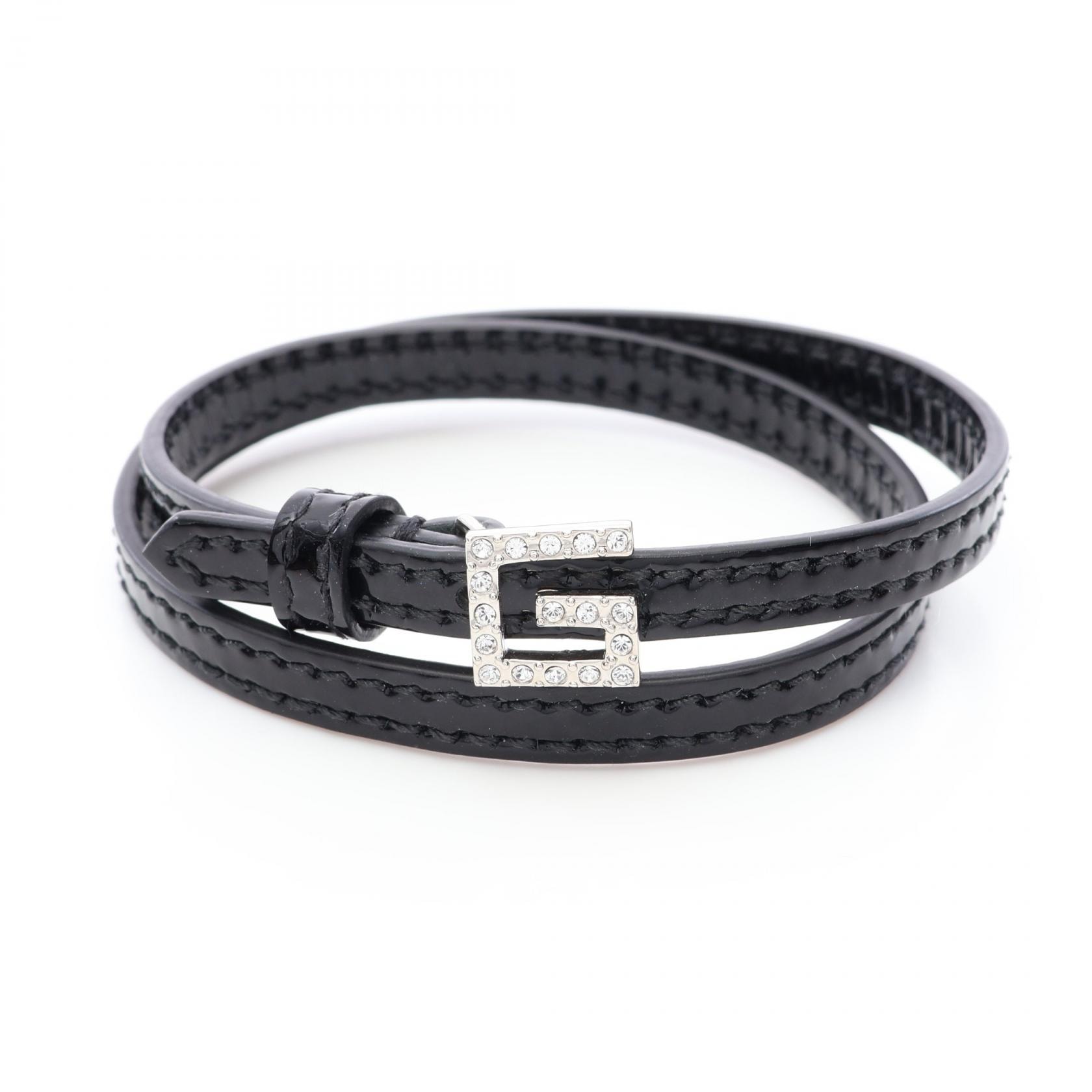 グッチ GUCCI Gロゴ ブレスレット アクセサリー メタル / エナメルレザー / ラインストーン レディース ブラック系 / クリア系 【中古】