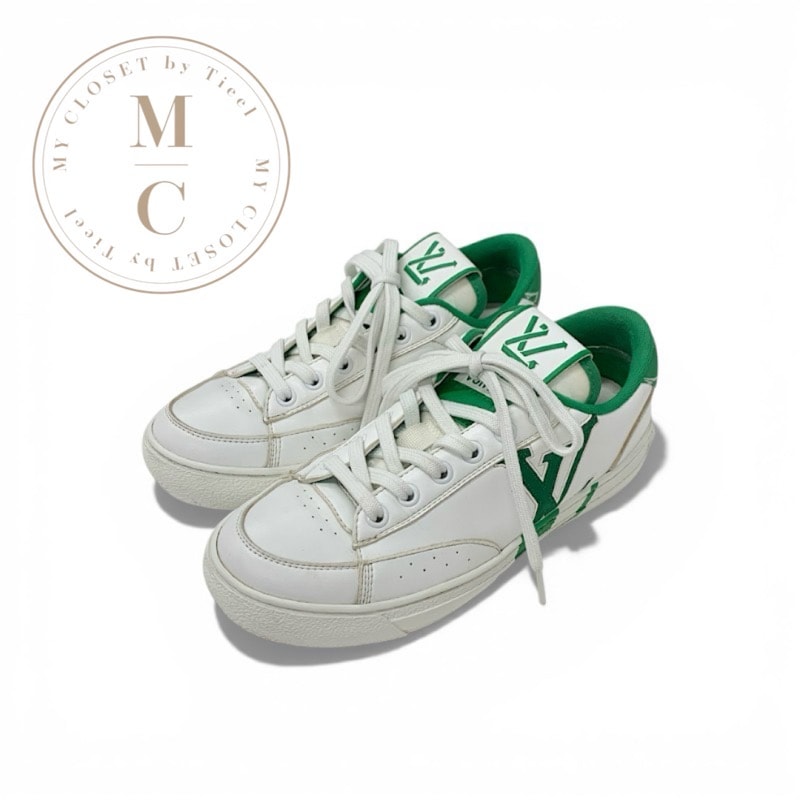 ルイヴィトン LOUIS VUITTON チャーリーライン スニーカー 靴 シューズ レザー ホワイト グリーン LVロゴ