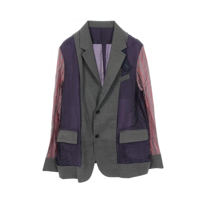 サカイ Sacai ドッキング 切替 テーラードジャケット 衣料品 アウター ウール ポリエステル メンズ グレー系 / ネイビー系 / マルチカラー 【中古】