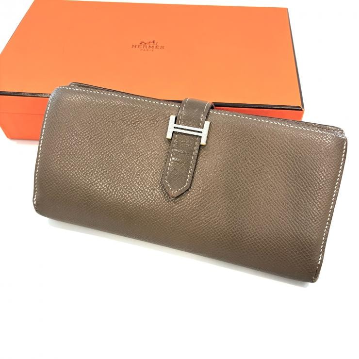 エルメス ヴォーエプソン エトゥープ ベアンスフレ 長財布 D刻印 HERMES 正規品【鑑定済み】