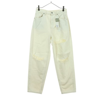 GU ジーユー コットン ダメージ加工 デニムパンツ L オフホワイト