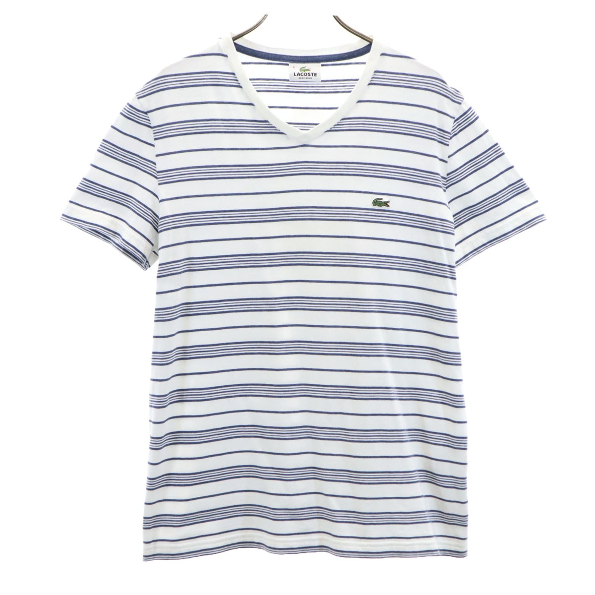 LACOSTE ラコステ ボーダー柄 半袖 Vネック Tシャツ 4 ホワイト