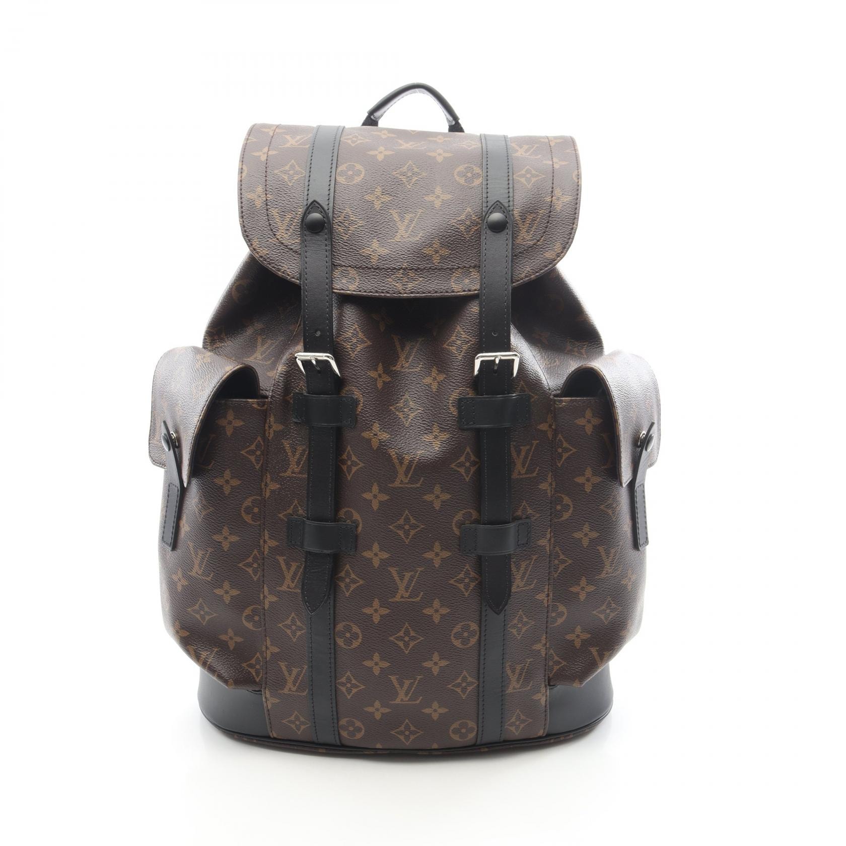 ルイ・ヴィトン LOUIS VUITTON クリストファー MM リュックサック バックパック バッグ PVCコーティングキャンバス レザー モノグラム・マカサー メンズ ブラウン系 / ブラック系 M43735 【中古】