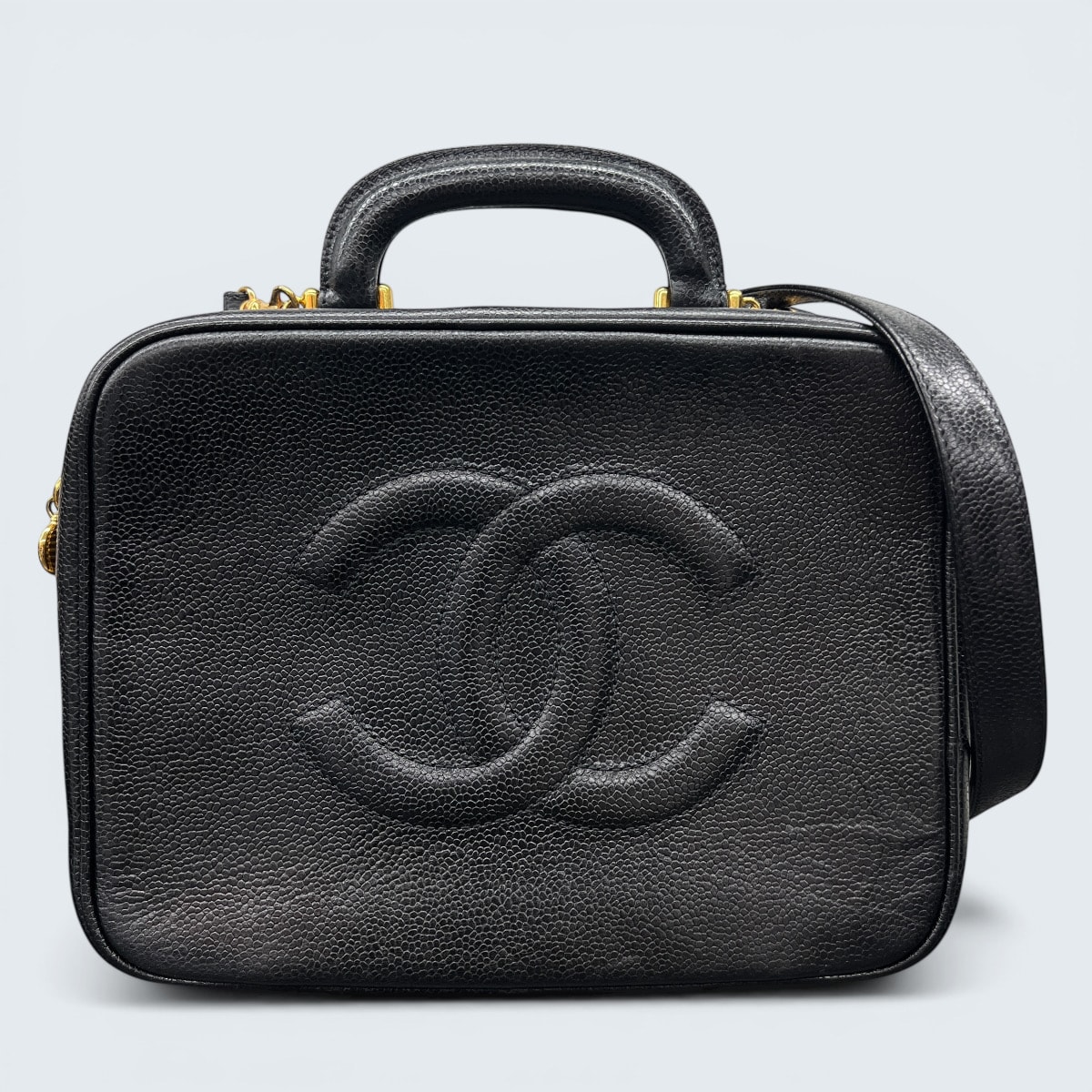 CHANEL 希少 極美品 シャネル デカココマーク キャビアスキン 2way ハンドバッグ ショルダーバッグ 4番台シリアル レザー ゴールド金具 バニティバッグ ヴィンテージ アンティーク レディース Aランク 鑑定済 中古 シャネルバッグ