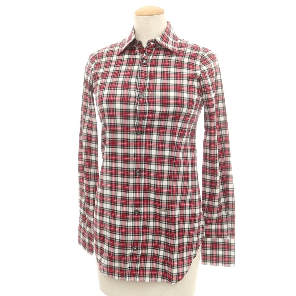 【中古】ディースクエアード DSQUARED2 コットン チェック セミワイドカラー カジュアルシャツ レッド【サイズ38】【レディース】